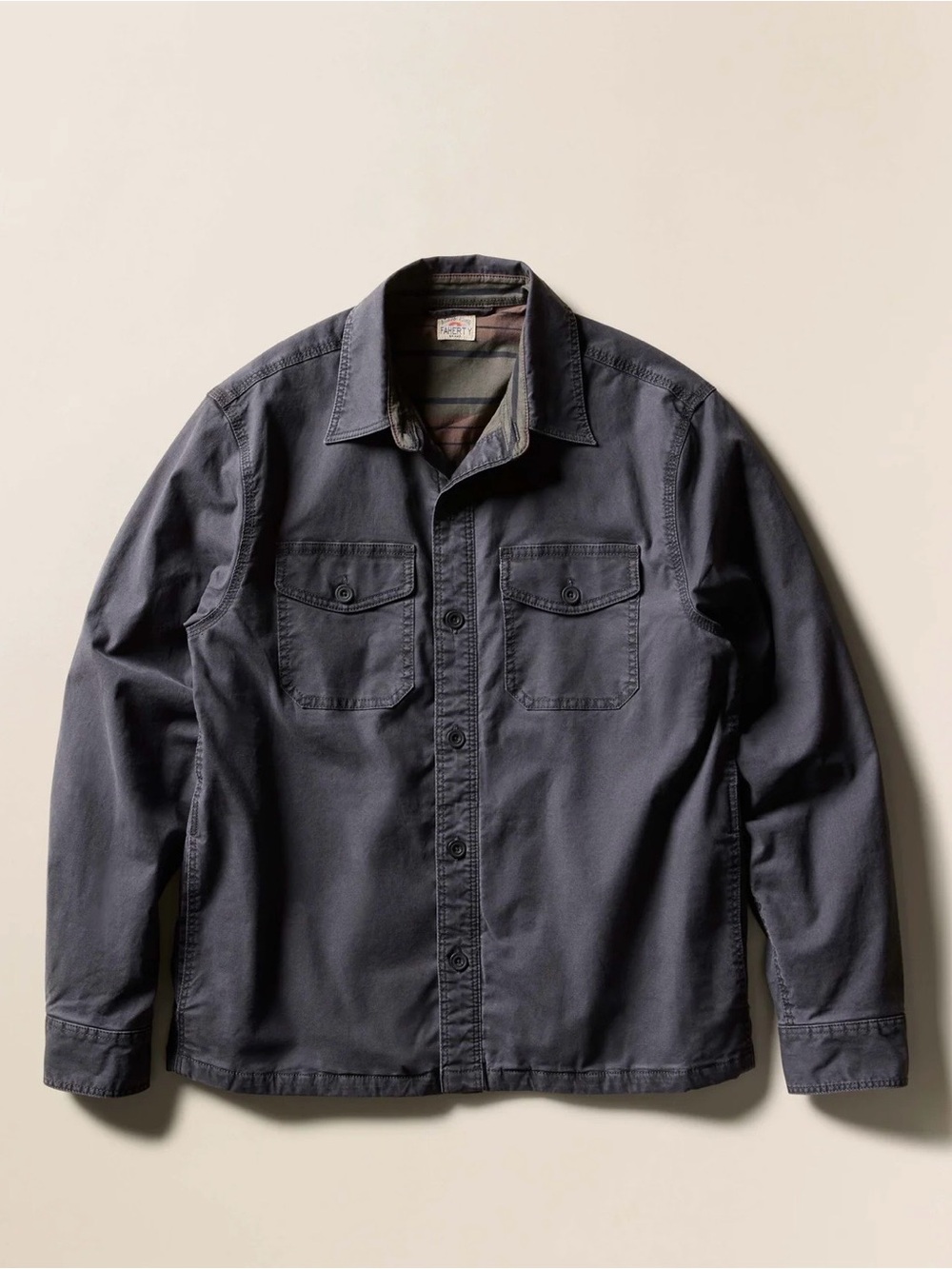 Faherty Men's Lakeside CPO Button Front Shirt Jacket Charcoal Size L